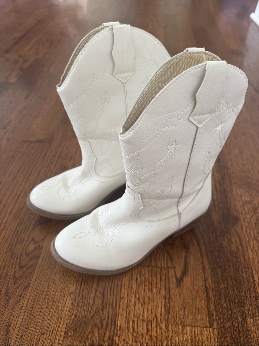 Kids Cream Cowboy Boots with Star Stitching